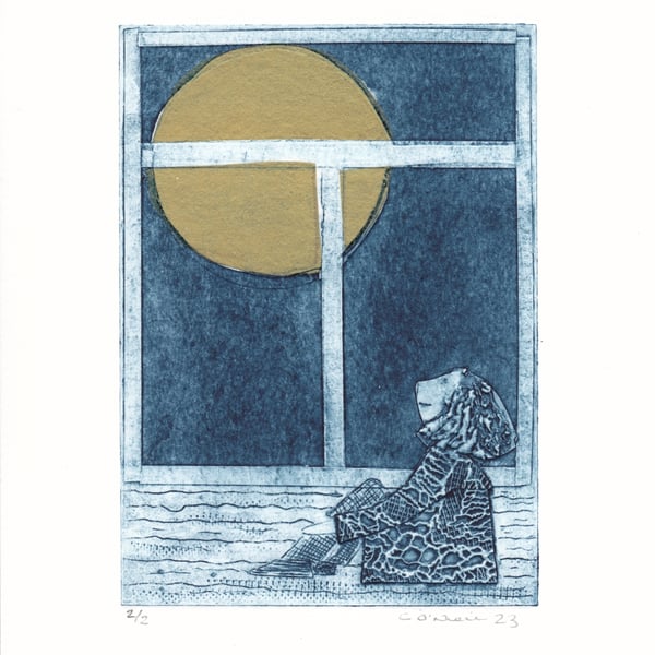Golden Moon - Original Collagraph Print with Chine Colle