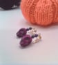 Howlite Skull And Purple and Black Miracle Bead Stud Earrings, Halloween - Image 6