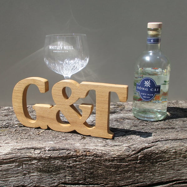 Gin and Tonic G&T Freestanding Wooden Sign
