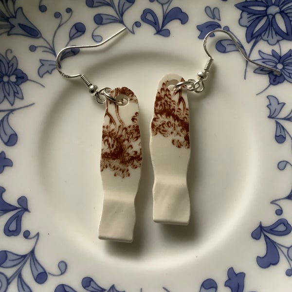 Handmade Drop Earrings, Broken Ceramic, Unique Earrings