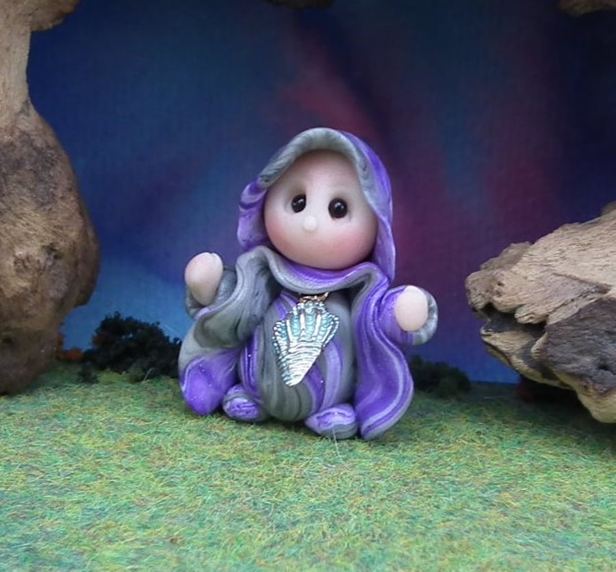 Tiny Seashore Gnome 'Ghilli' 1.5" OOAK Sculpt by Ann Galvin