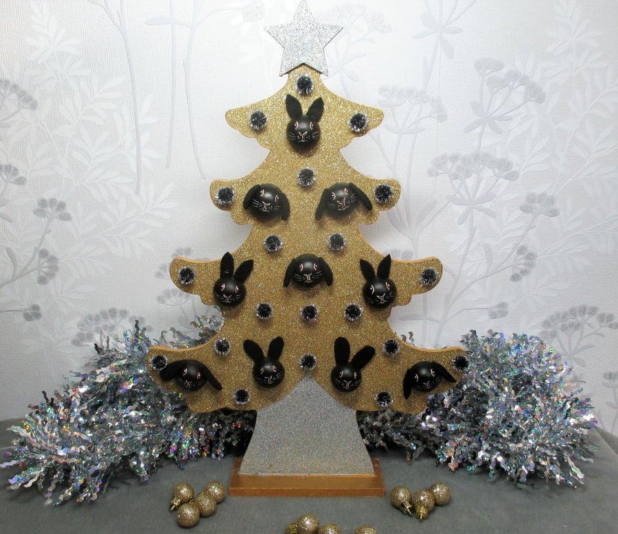 SALE Bunny Bauble Christmas Tree Decoration Standing Glittery Rabbit