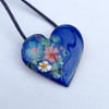 DAINTY ENAMELLED COPPER HEART NECKLACE WITH FLORAL DESIGN