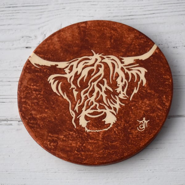 A295 Highland cow cattle mug coaster (Free UK postage)