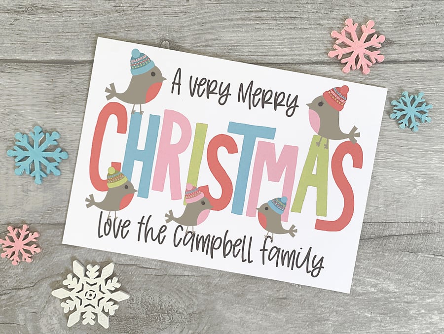 Personalised Robin Family Pack of Christmas Cards