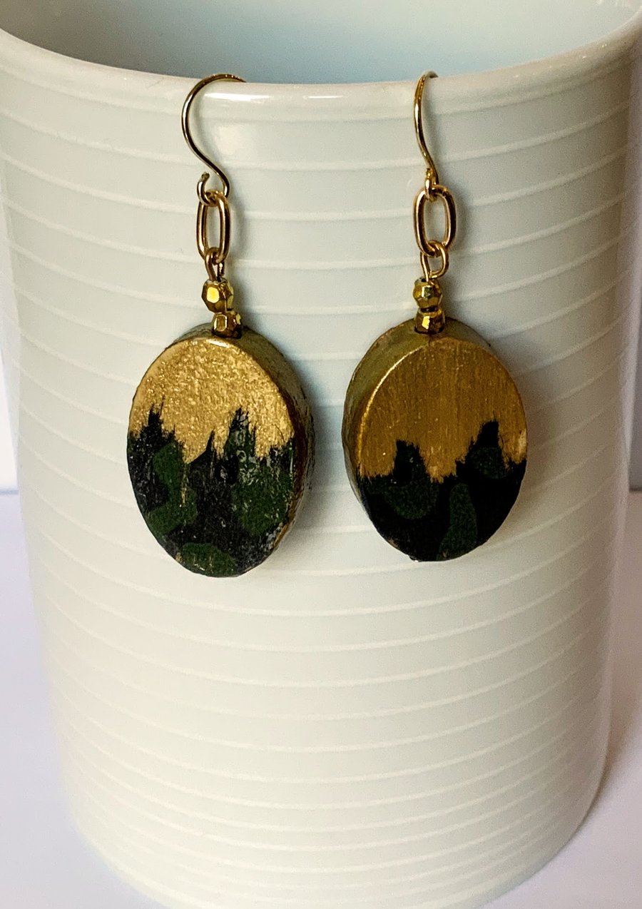  Decoupaged Oval Wood Earrings