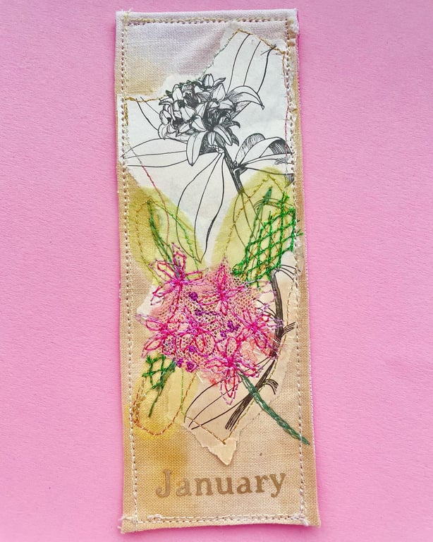 Textile floral fabric bookmark, pink reader gift
