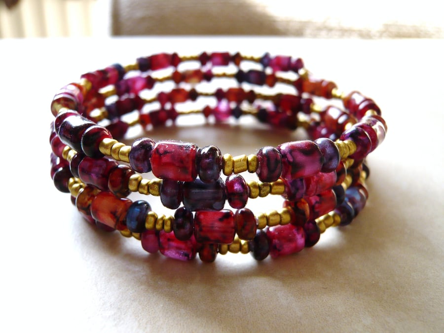 Red and Gold Memory Wire Bracelet
