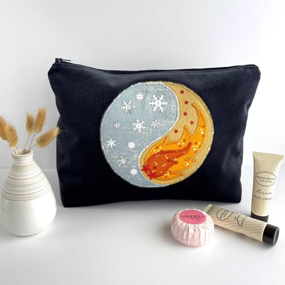SALE - Toiletry Bag with Yin and Yang Fire and Ice Design