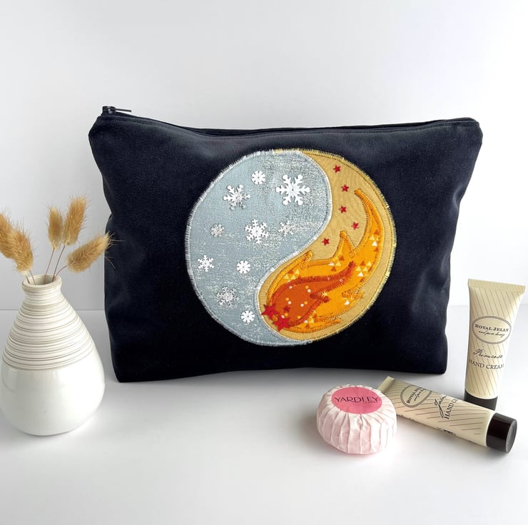 SALE Toiletry Bag with Yin and Yang Fire and Folksy