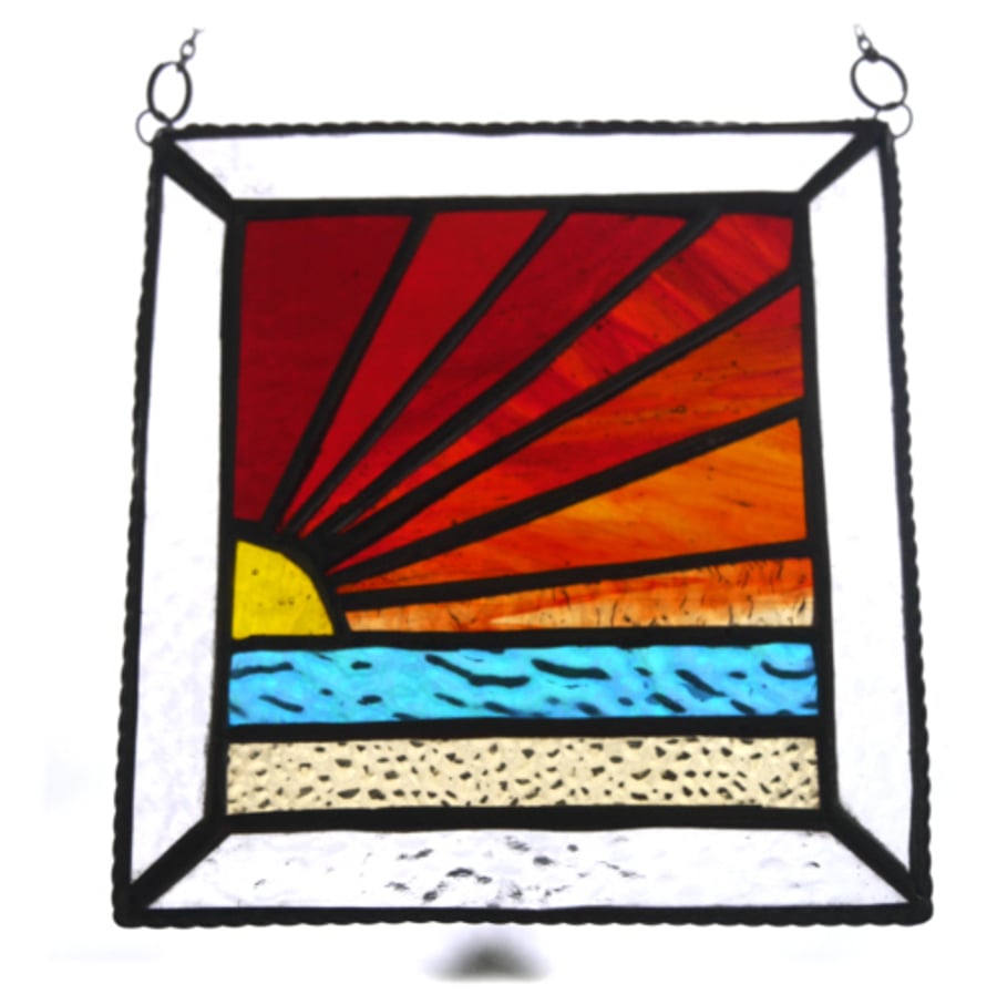 Sunset Beach Stained Glass Suncatcher Handmade 003