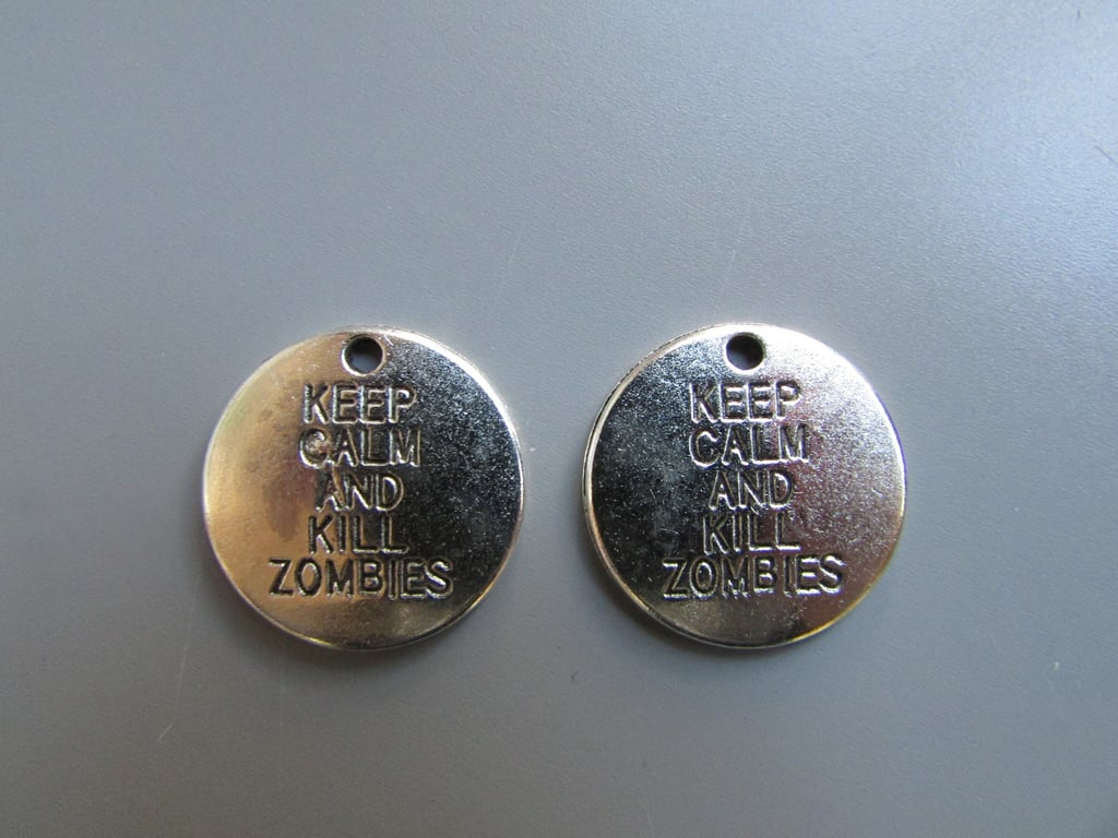 Keep Calm and Kill Zombies Silver Tibetan Charm X 2