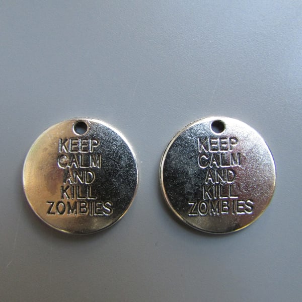 Keep Calm and Kill Zombies Silver Tibetan Charm X 2