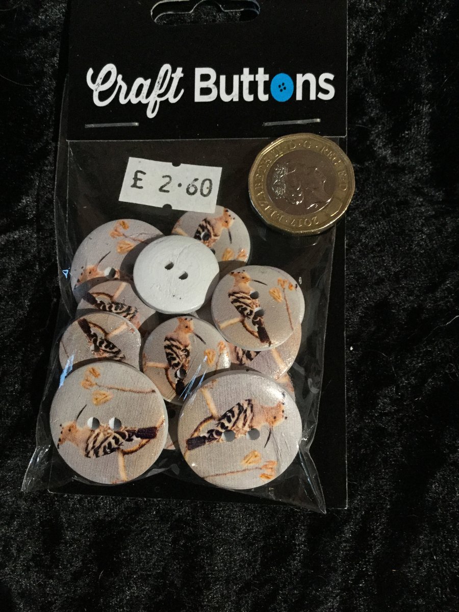 Craft Buttons Grey with a Hoopoe Bird on a Branch (N.54)