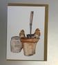 Robins on Pots A5 Greeting Cards  - Image 1
