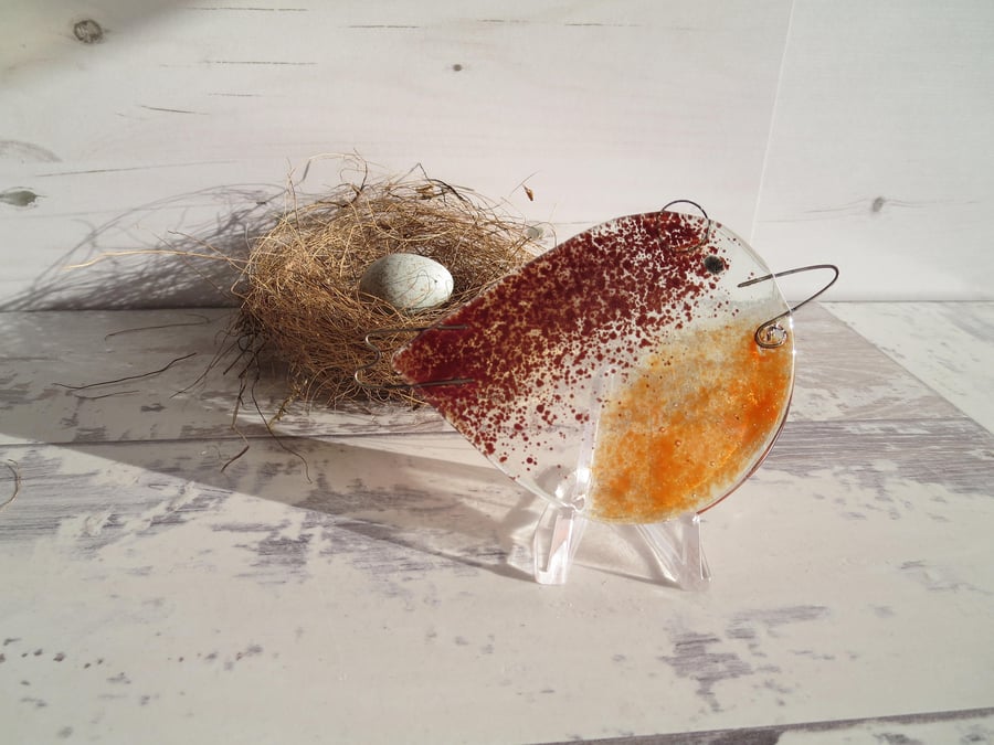 Hanging Robin Decoration - Tree or Kitchen Window - Perky - Cheeky - Glass