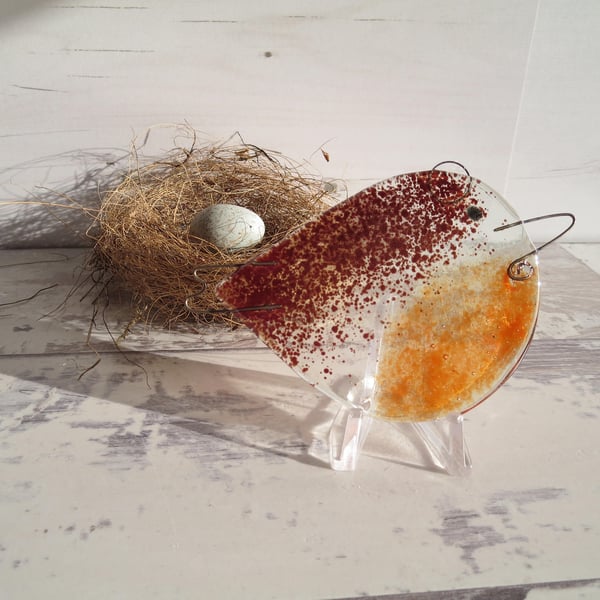 Hanging Robin Decoration - Tree or Kitchen Window - Perky - Cheeky - Glass