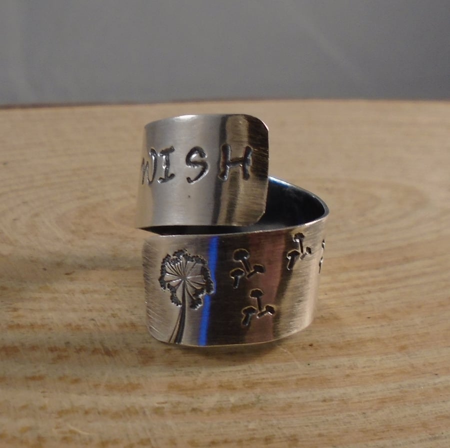 Sterling Silver Stamped 'Wish' Adjustable Ring