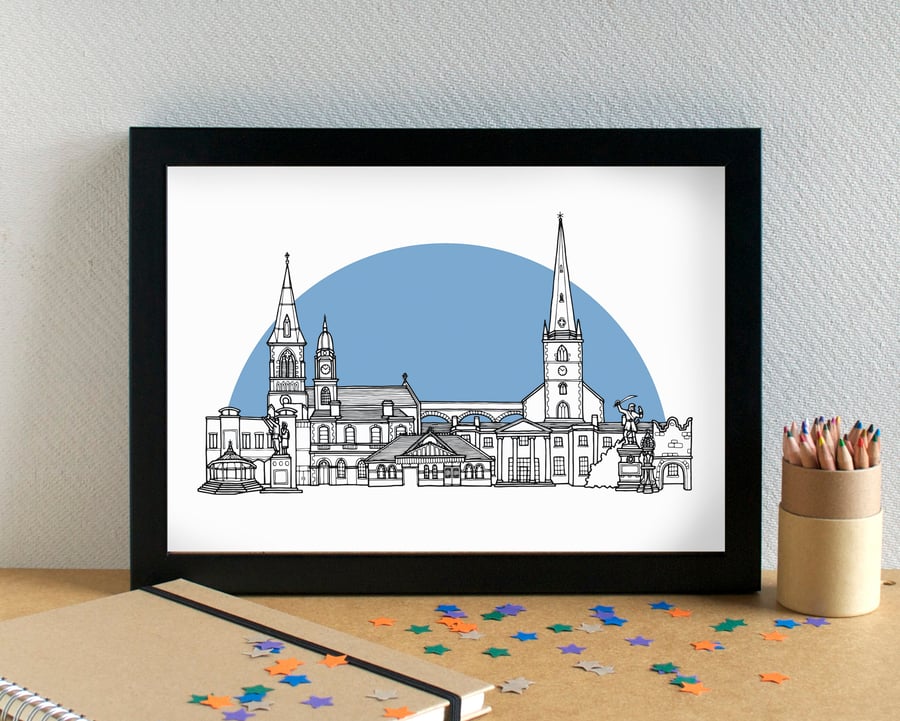 Lisburn Landmarks Skyline Art Print