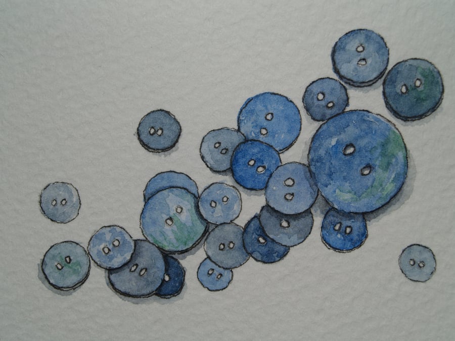 ACEO Original Blue Buttons watercolour
