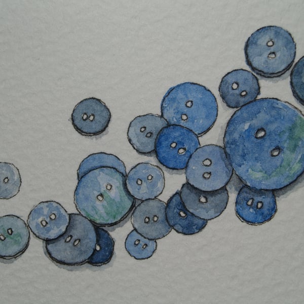 ACEO Original Blue Buttons watercolour