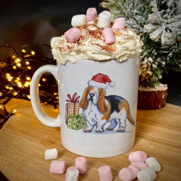 Basset Hound Christmas Ceramic Mug