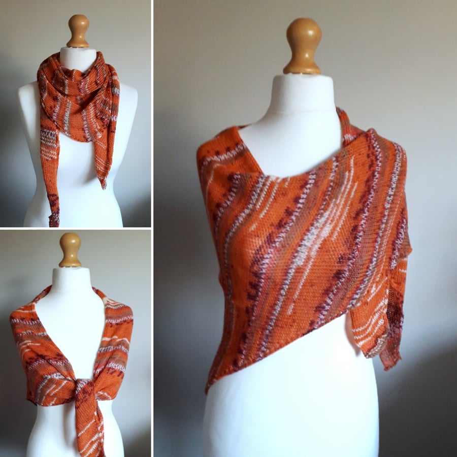 Orange Wrap, Shawl, Stole  - 75% Wool