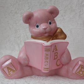 Ceramic Hand Painted Pink Teddy Bear Animal Figurine Money Bank Savings Bank.