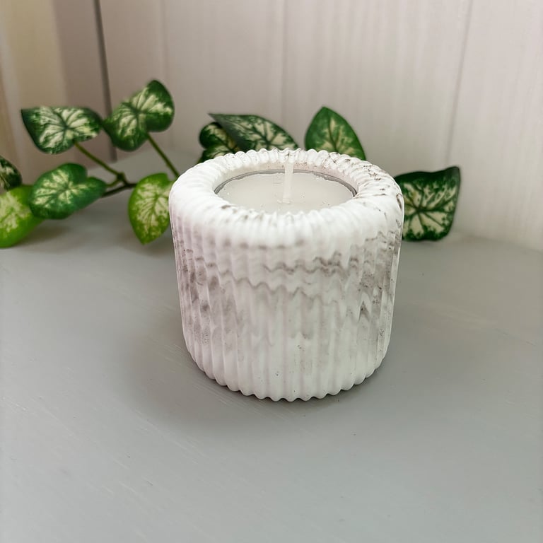 Brown and White Ribbed Tea light  Holder