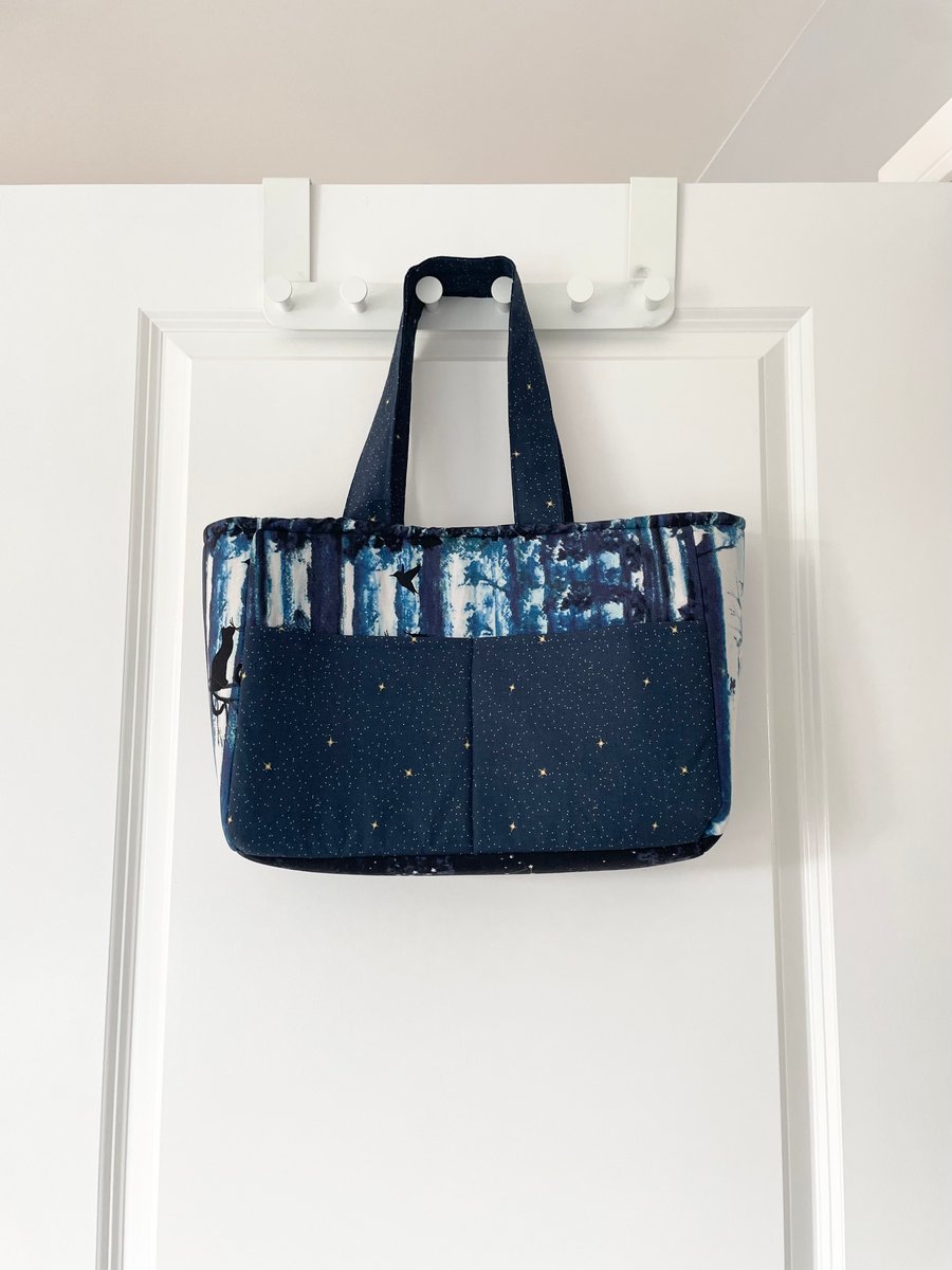 Handmade Midnight Cats Large Tote Bag