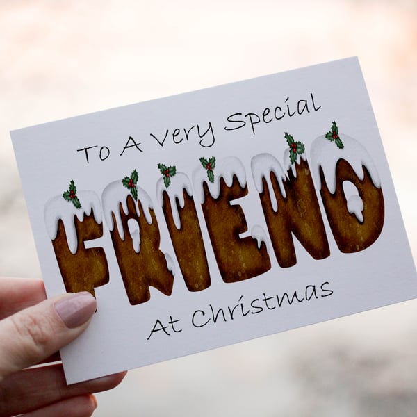 Special Friend Christmas Pudding Christmas Card, Christmas Pudding Letter Art 
