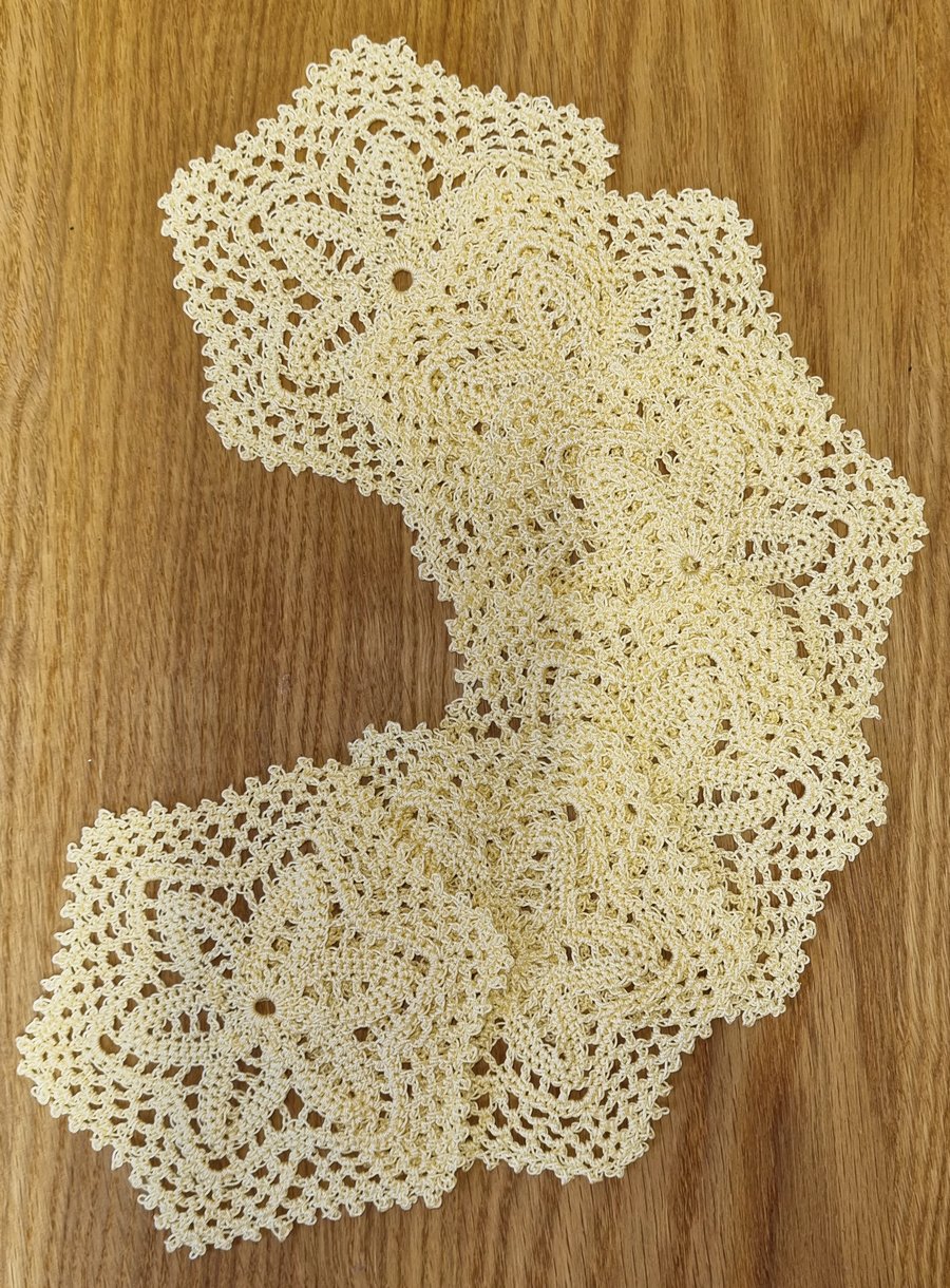 SET of 6 COTTON COASTERS in YELLOW - LOVELY CROCHET DESIGN 11cm