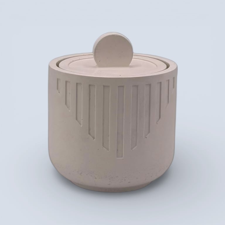 White Round Jewellery Box with Lid Modern Geometric Trinket Pot