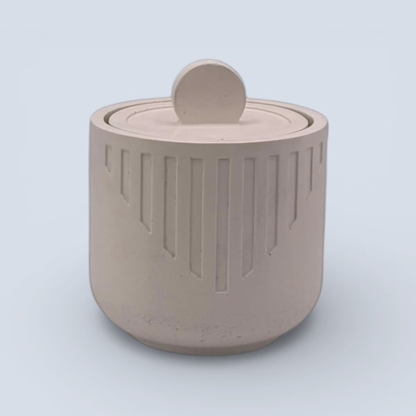 White Round Jewellery Box with Lid Modern Geometric Trinket Pot