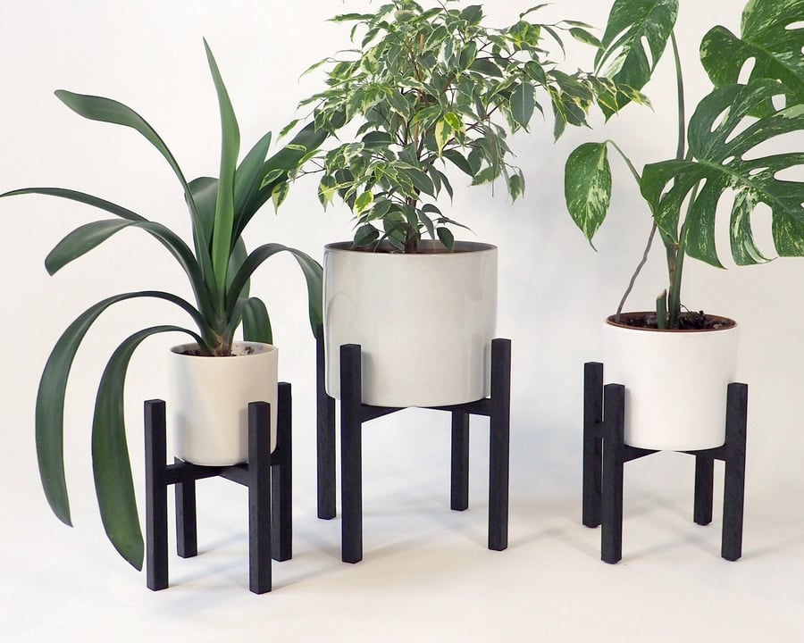 Plant Stand - Handmade solid oak black stained plant stand, mid century design