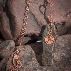 Welsh River Stone and Hammered Copper Pendant on a Copper chain