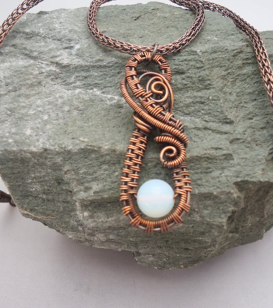 Wire Wrapped Pendant, Opalite Wire Wrapped Pendant and Viking Knit Chain