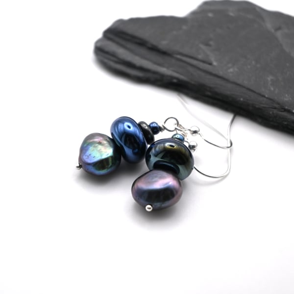 lampwork glass and peacock pearl earrings