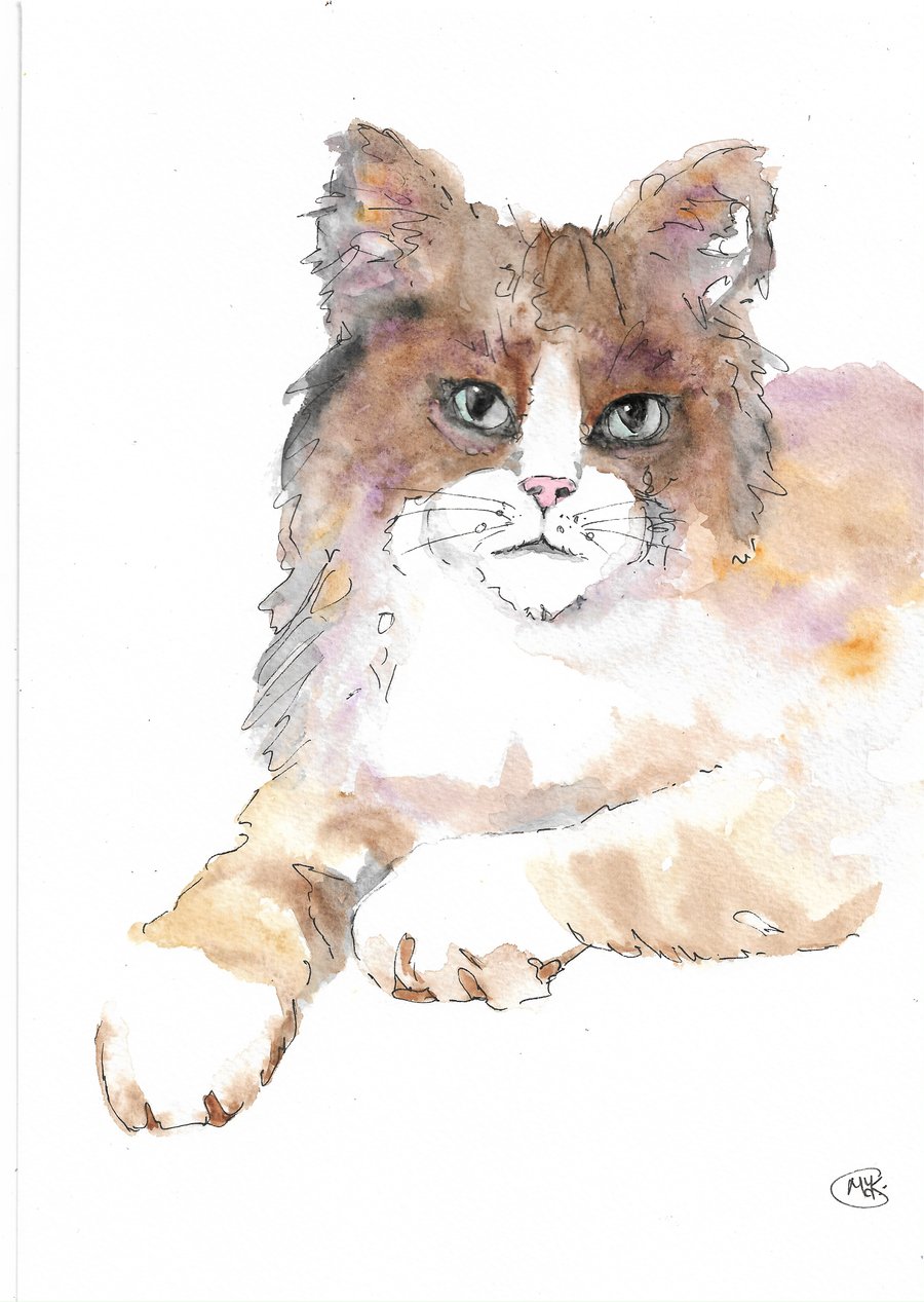 Cute Cat art, original painting