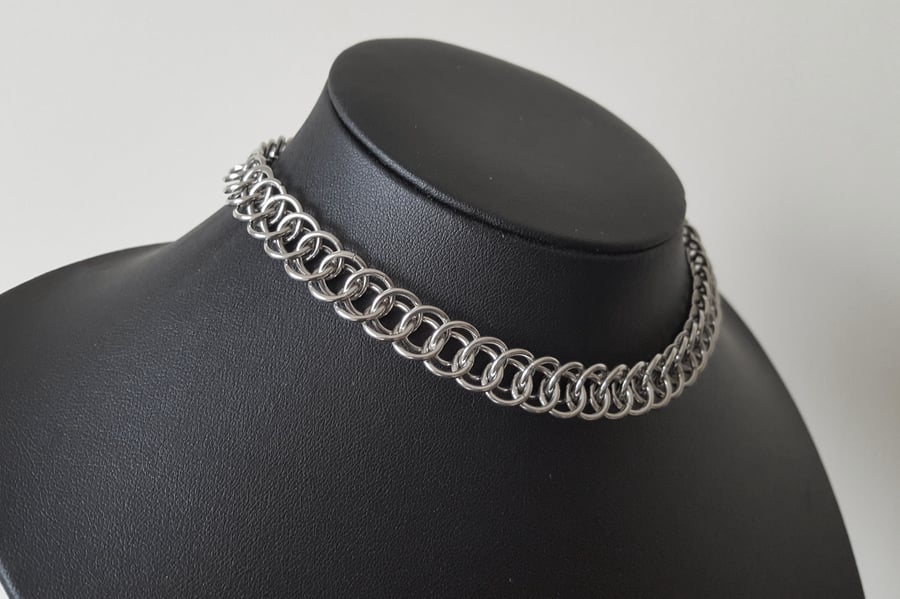 Half Persian Chainmail Link Choker Necklace - Stainless Steel