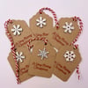 Luxury Kraft & Red Snowflake Christmas Gift Tags - Handmade Set of 6