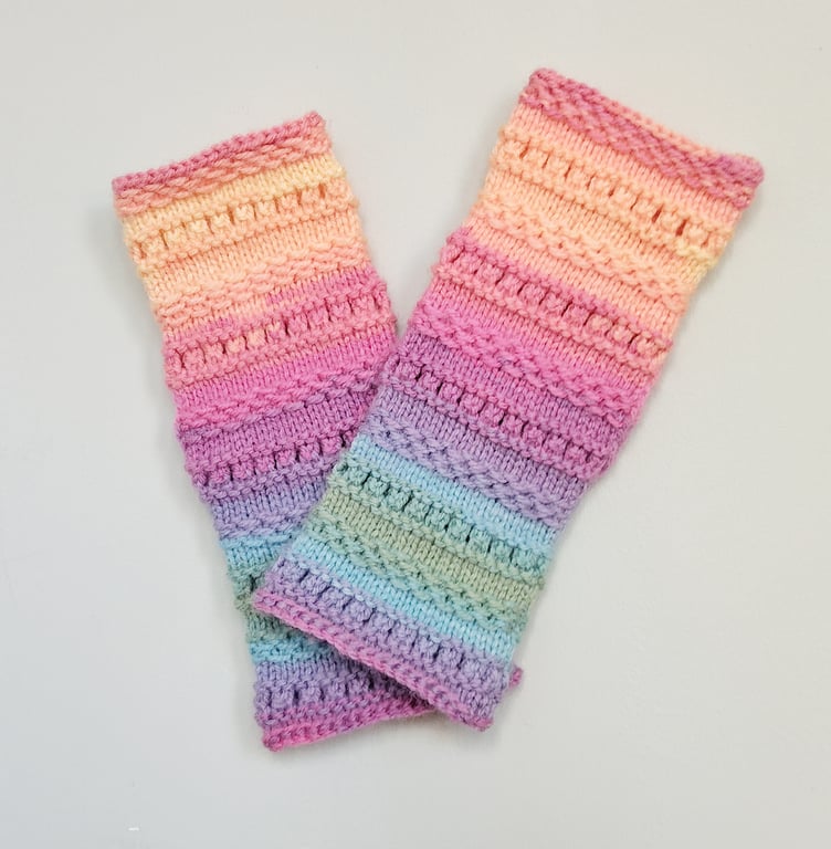Knitted Rainbow Fingerless Gloves