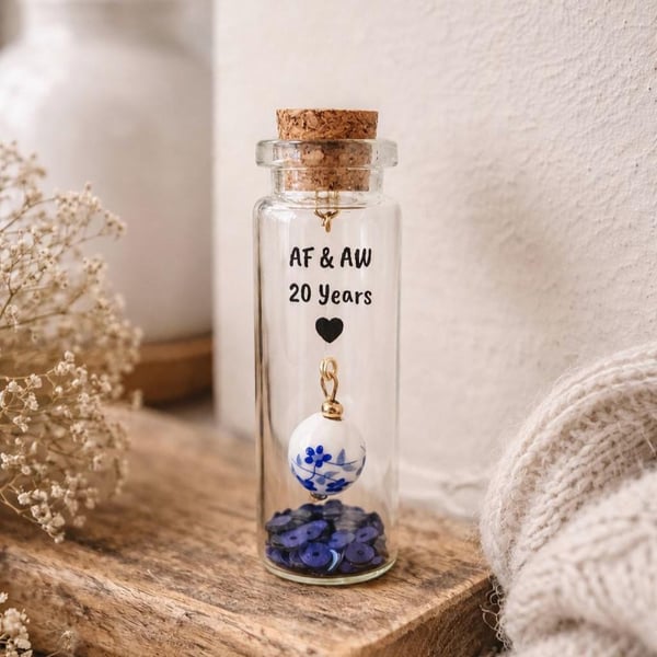 Personalised 20th Porcelain Anniversary Message Bottle Keepsake