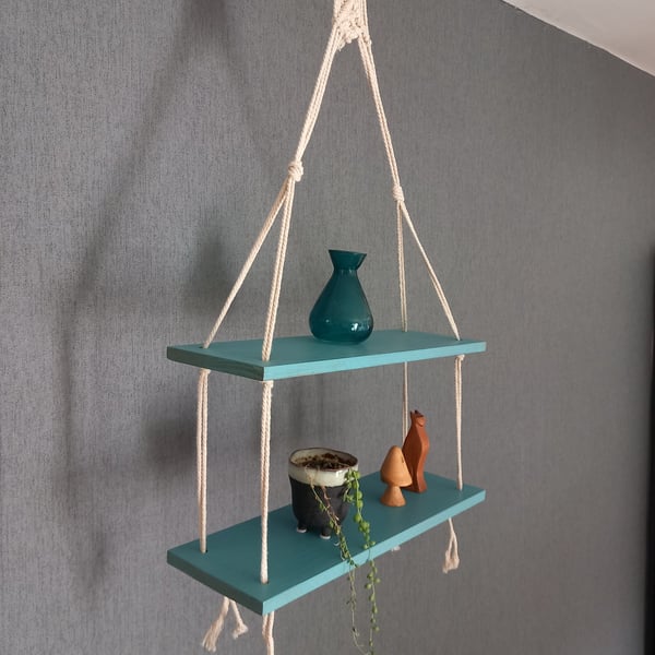 Macrame Hanging Shelves with Wooden Painted Shelves