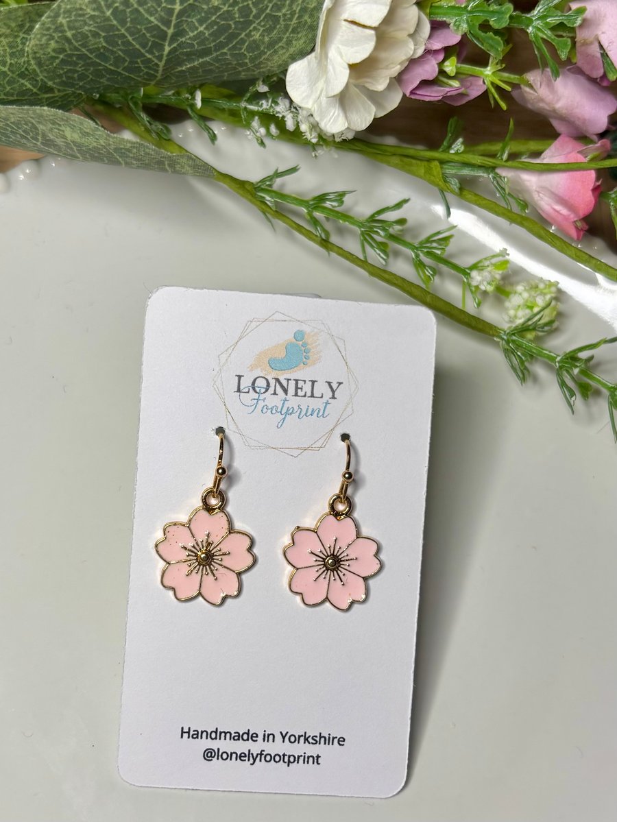 Light Pink Flower Earrings, Floral Charms, Handmade Jewellery 