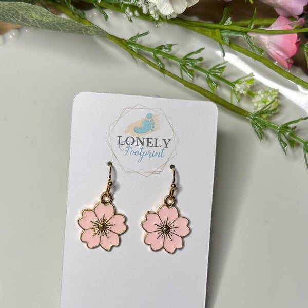 Light Pink Flower Earrings, Floral Charms, Handmade Jewellery 