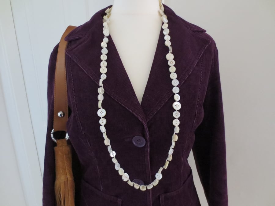 Vintage Mother of Pearl and Plastic Button Long Necklace