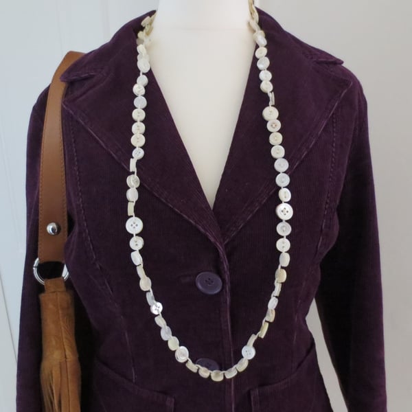 Vintage Mother of Pearl and Plastic Button Long Necklace