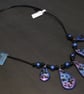 Metallic Blue & Purple 5-Teardrop Statement Necklace on Adjustable Leather Cord - Image 3