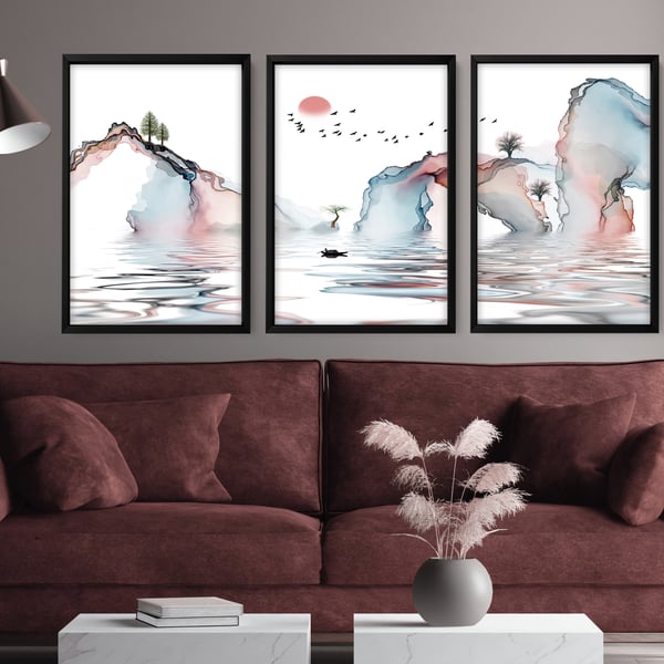 Office decor Set x 3 Wall art Prints, Home decor Japanese art, calming zen wall 